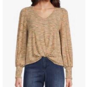 NWT - Democracy Plus-Size Long Sleeve V-Neck Twist Hem Knit Top